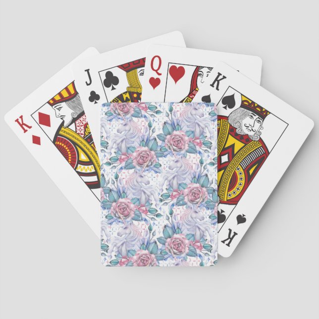 Pink & Blue Rose Pattern Poker Cards (Back)