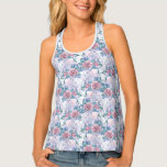 Pink &amp; Blue Rose Pattern Tank Top