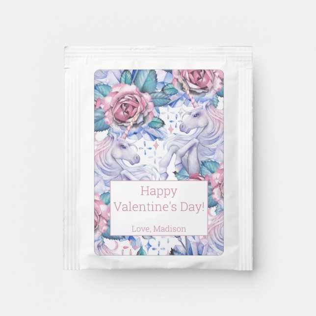 Pink & Blue Rose Pattern Tea Bag Drink Mix (Front)