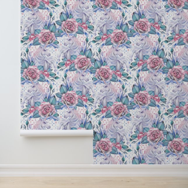 Pink & Blue Rose Pattern Wallpaper (Application)