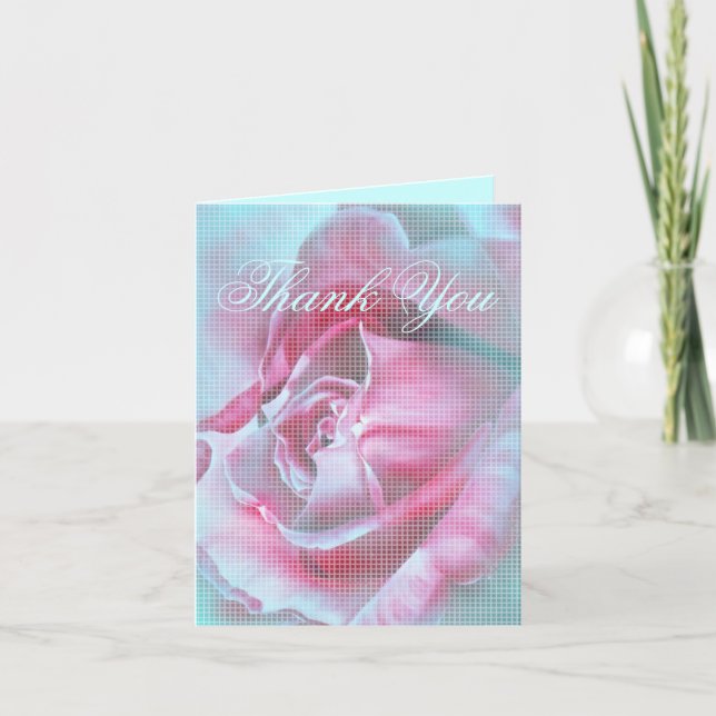 Pink Blue Rose Thank You Card (Front)