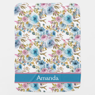 Pink Blue Roses Floral Baby Girl Pattern Blanket