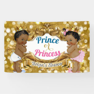 Pink Blue Royal African Gender Reveal Gold Glitter Banner
