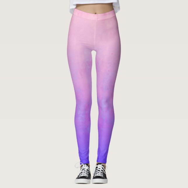 Pink Blue rustic ombre Leggings (Front)