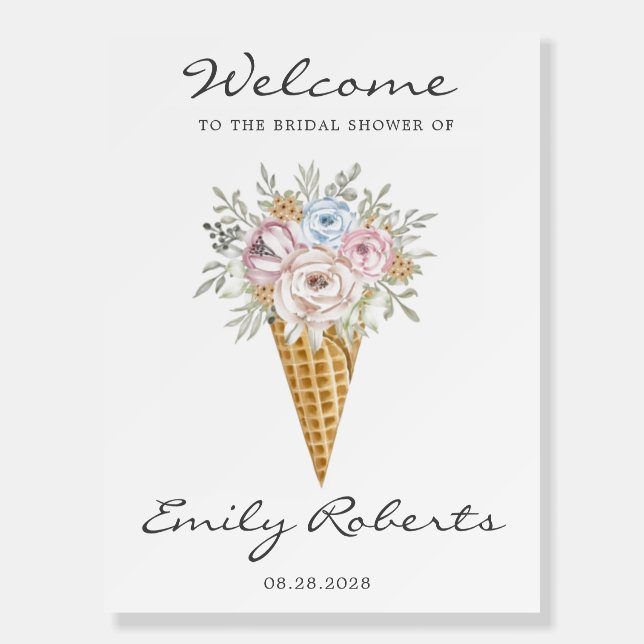 Pink Blue Sage Ice Cream Cone Bridal Shower Foam Board (Front)