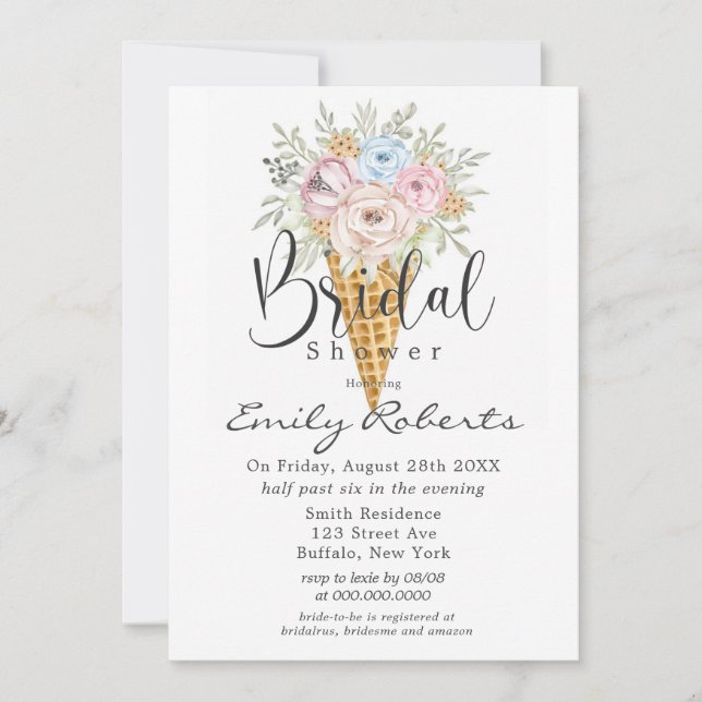 Pink Blue Sage Ice Cream Cone Bridal Shower Invitation (Front)