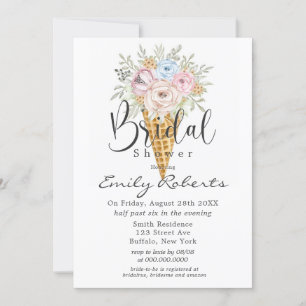 Pink Blue Sage Ice Cream Cone Bridal Shower Invitation