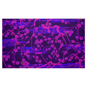 PINK BLUE SAKURA FLOWERS Japanese Floral Pattern Fabric
