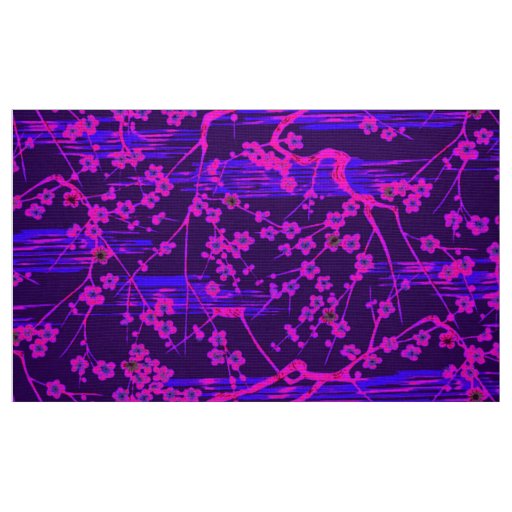 PINK BLUE SAKURA FLOWERS Japanese Floral Pattern  Fabric