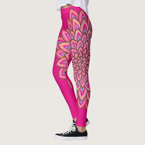 Pink  Blue semi transparent abstract flower Leggings