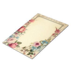 Pink Blue Shabby Vintage Antique Floral Stationery Notepad