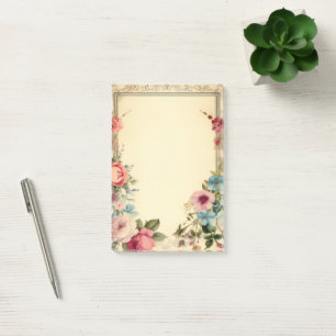 Pink Blue Shabby Vintage Antique Floral Stationery Post-it Notes