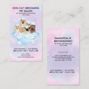 Pink Blue Shower Bubble Pet Groomer Cat Dog Business Card