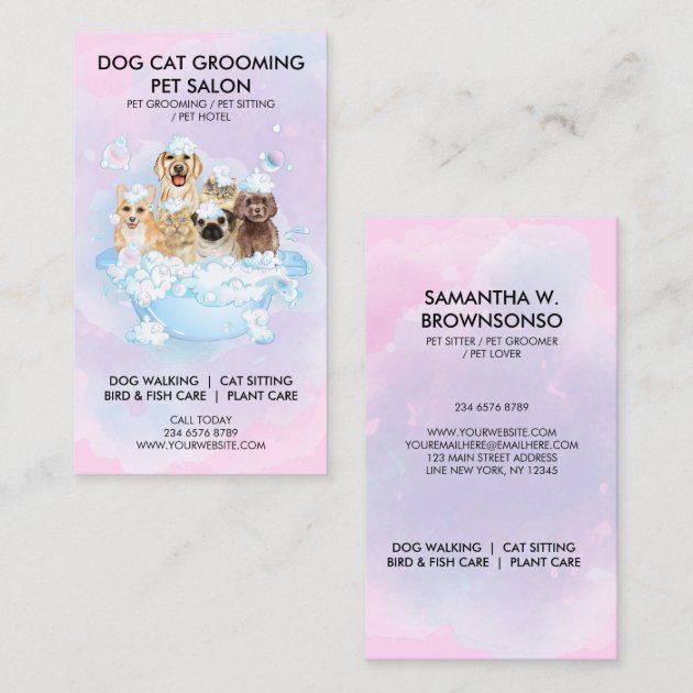 Pink Blue Shower Bubble Pet Groomer Cat Dog Business Card