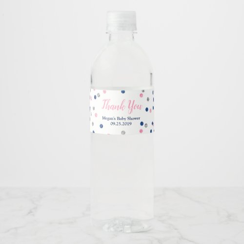 Pink Blue Silver Baby Shower Water Bottle Label