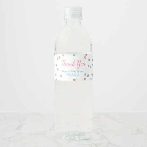 Pink Blue Silver Baby Shower Water Bottle Label
