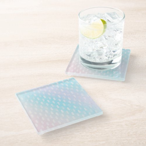 Pink Blue Silver Brush Strokes Glass Coaster