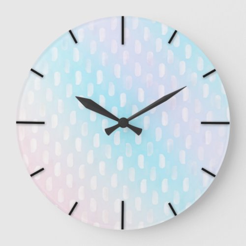 Pink Blue Silver Brush Strokes Large Clock