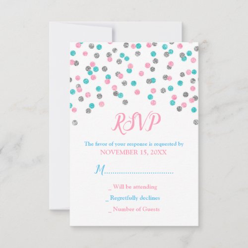 Pink Blue Silver Confetti Baby Shower RSVP Cards