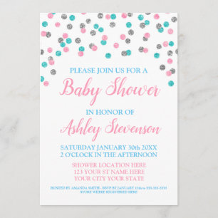 Pink Blue Silver Confetti Gender Neutral Shower Invitation