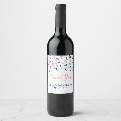 Pink Blue Silver Dots Baby Shower Bottle Label