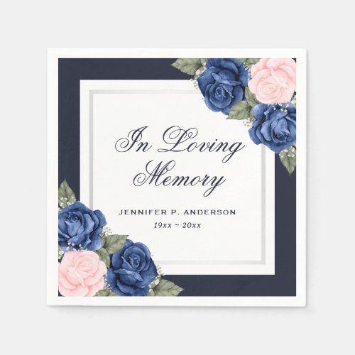 Pink Blue Silver Floral Funeral Memorial Napkins