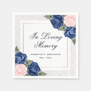 Pink Blue Silver Floral In Loving Memory Funeral Napkins