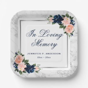 Pink Blue Silver Floral Memorial Funeral Paper Plates