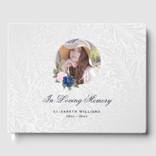 Pink Blue Silver Floral Memorial Funeral Photo Guest Book