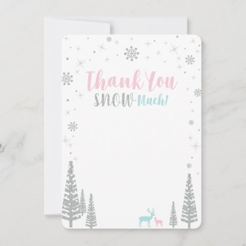 Pink Blue  Silver Winter wonderland Thank you Note Card