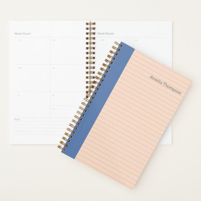 Pink & Blue Simple Color Block Lines Personalized Planner (Display)
