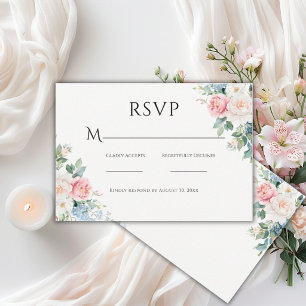 Pink & Blue Simple Floral Modern Wedding RSVP Card