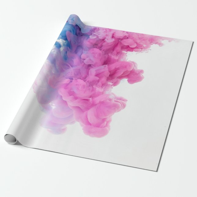 Pink Blue Smoke Cloud Elegant Baby Gender Reveal Wrapping Paper (Unrolled)