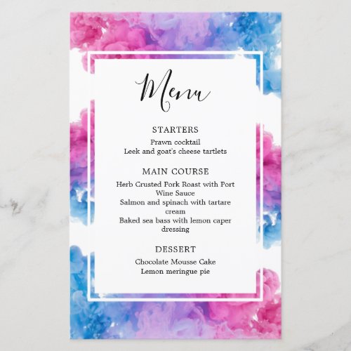 Pink Blue Smoke Gender Reveal Party Food Menu