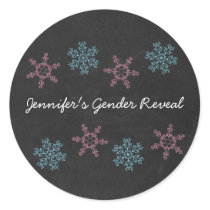 Pink & Blue Snowflake Chalkboard Gender Reveal Classic Round Sticker