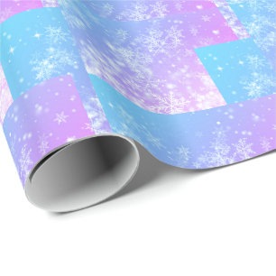 Pink & Blue Snowflake Pattern Wrapping Paper