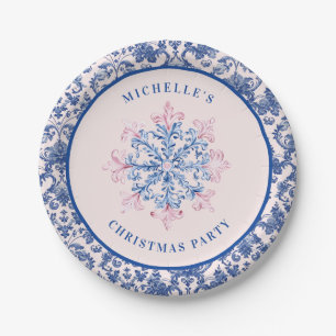 Pink & Blue Snowflake W/ Damask Border Paper Plates