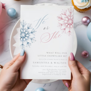 Pink Blue Snowflakes Gender Reveal Party Invitation
