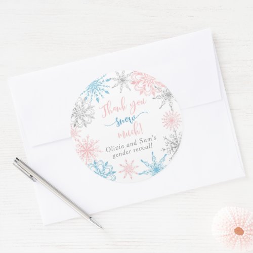 Pink blue snowflakes Thank you snow much Classic Round Sticker