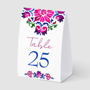 Pink blue Spanish Talavera tiles wedding Paper Table Tent