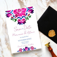 Pink blue Spanish Talavera tiles wedding