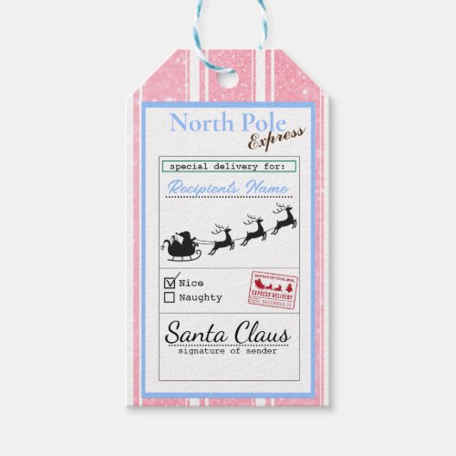 Pink Blue Sparkles North Pole Express Gift Tags