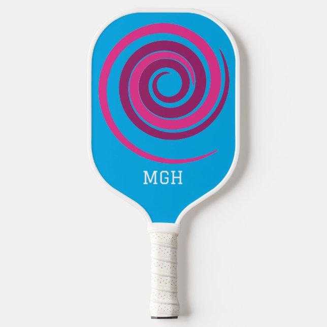 Pink & Blue Spiral Custom Pickleball Paddle (Front)