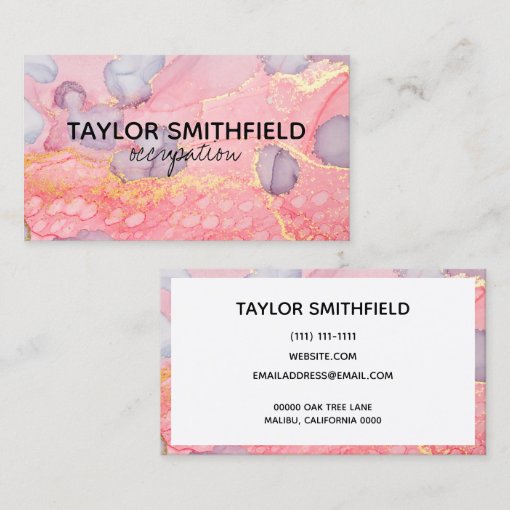Pink Blue Spots Gold Paint Splatter Business Card Zazzle