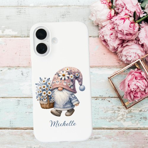 Pink Blue Spring Flowers Gnome iPhone 16 Case