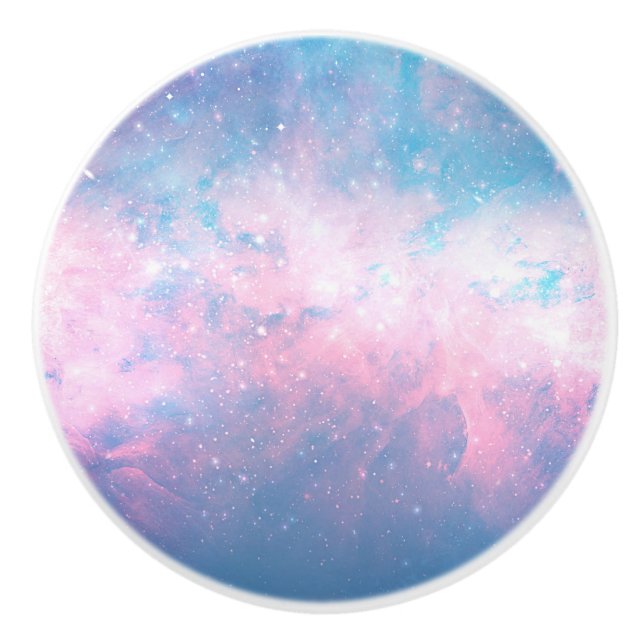 Pink & Blue Starry Cosmic Cotton Candy Sky Ceramic Knob (Front)