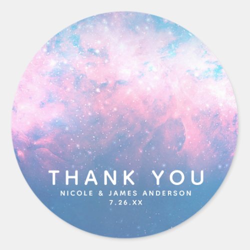 Pink  Blue Starry Cosmic Cotton Candy Sky Wedding Classic Round Sticker