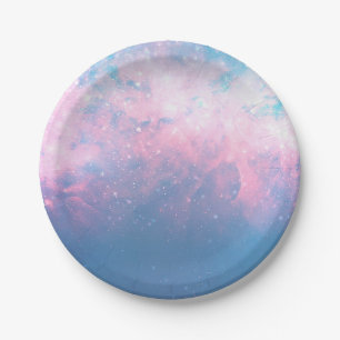 Pink & Blue Starry Cosmic Cotton Candy Sky Wedding Paper Plates