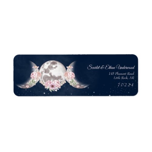 Pink  Blue Starry Night Triple Moon Return Addres Label