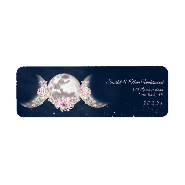 Pink & Blue Starry Night Triple Moon Return Addres Label | Zazzle